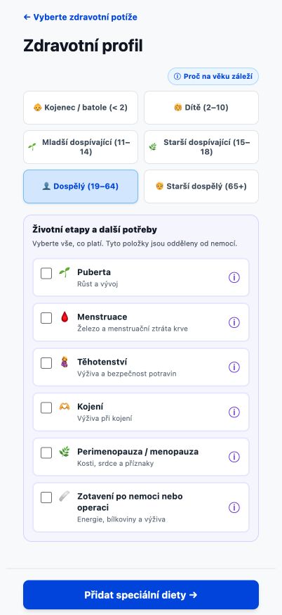 Aktuální stránka Good4Me? Věkové rozmezí a životní fáze
