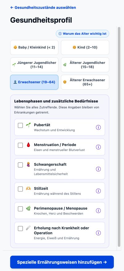 Aktuelle Good4Me? Seite für Altersbereich und Lebensphasen