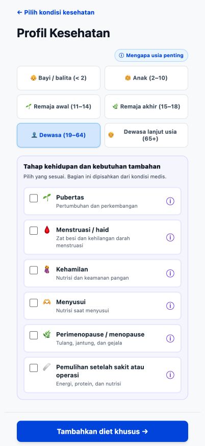 Halaman Rentang Usia dan Tahap Kehidupan Good4Me? saat ini