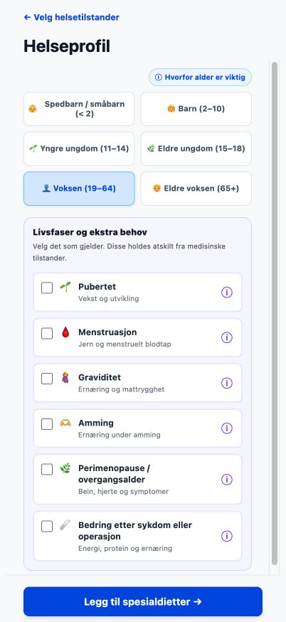 Nåværende Good4Me? Aldersgruppe og livsfase-side