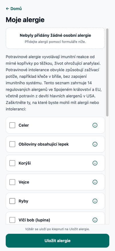 Aktuální editor Mých alergií Good4Me?