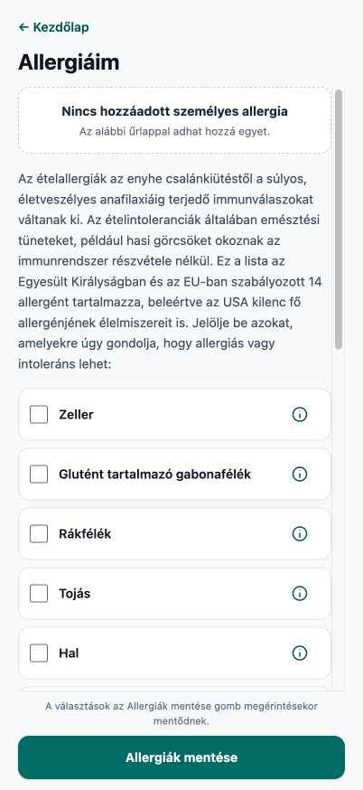 A Good4Me? aktuális Saját allergiáim szerkesztője