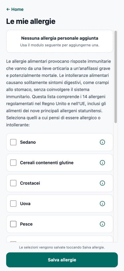 Editor attuale Good4Me? Le mie allergie