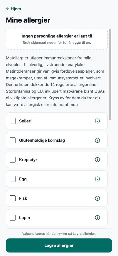 Nåværende Good4Me? Mine allergier-redigering