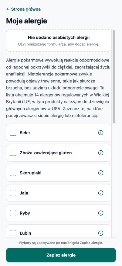Aktualny edytor Moje Alergie w Good4Me?