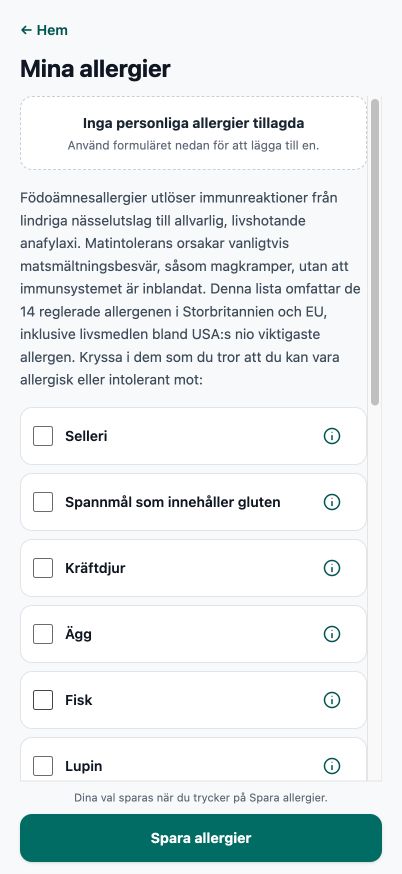 Nuvarande Good4Me? Min Allergi-redigerare