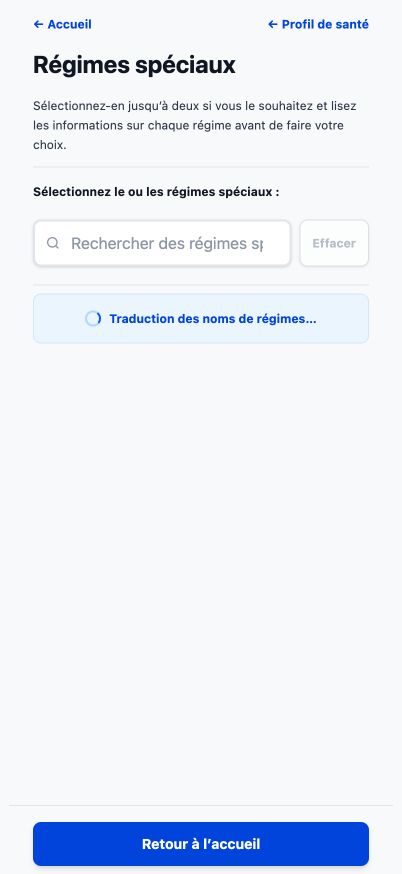 Page actuelle de Good4Me? sur les régimes spéciaux avec des choix de régimes recherchables