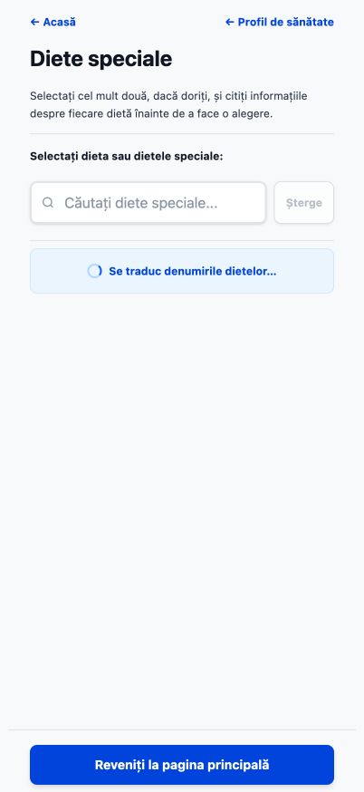 Pagina actuală Good4Me? pentru diete speciale, cu opțiuni de dietă căutabile