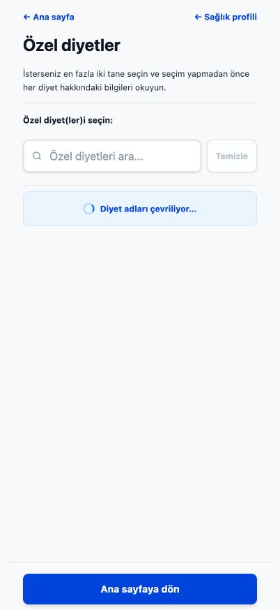 Aranabilir diyet seçenekleriyle mevcut Good4Me? Özel Diyetler sayfası