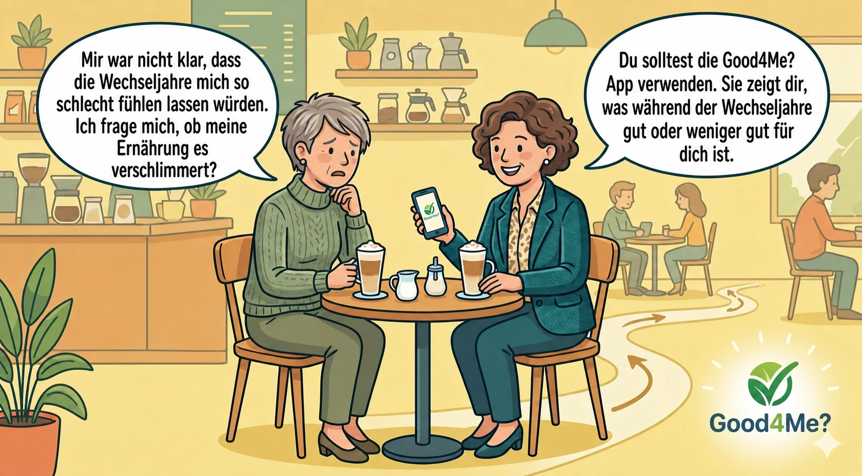 Freundinnen sprechen auf Deutsch über Good4Me? und die Wechseljahre