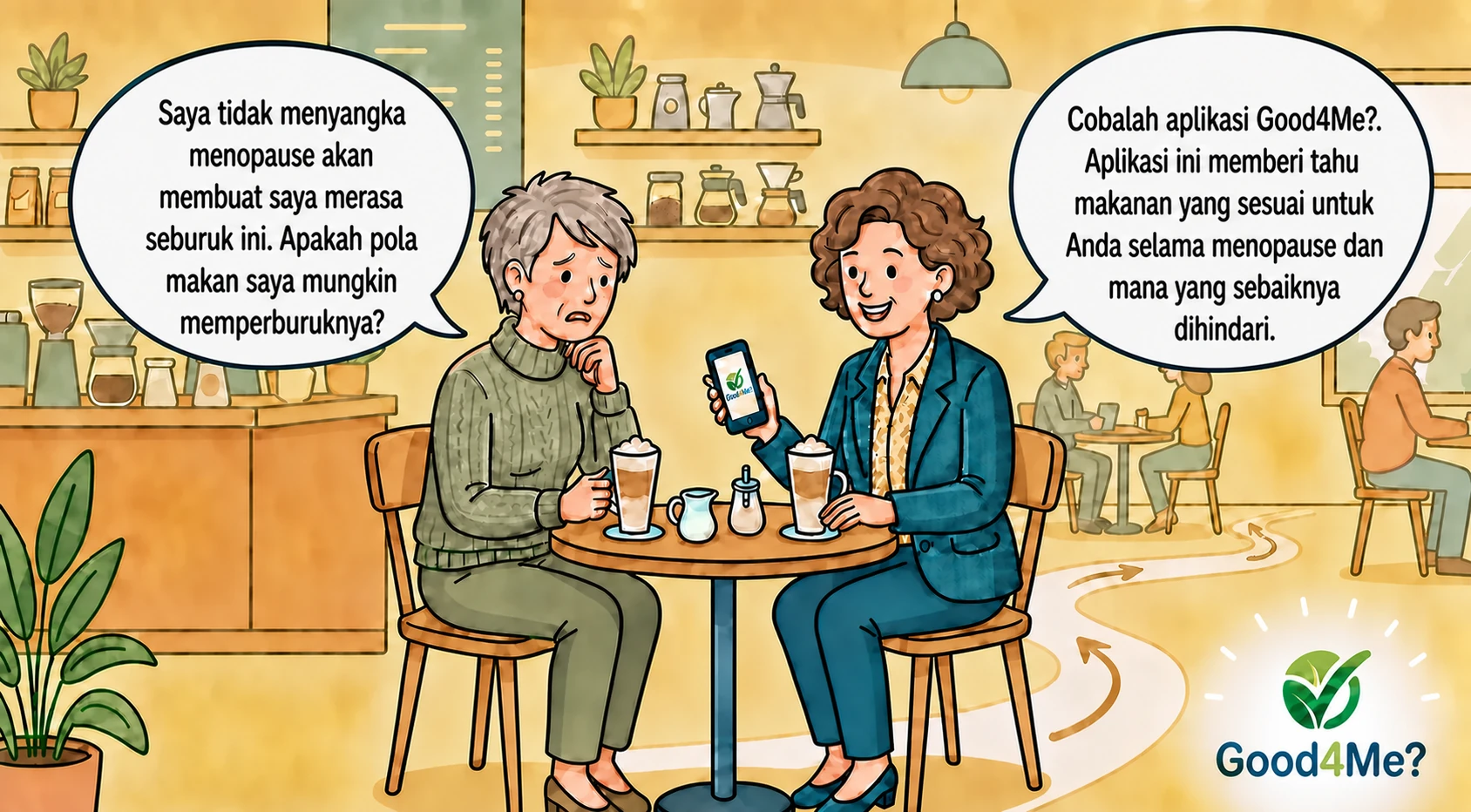 Teman berbicara tentang Good4Me? dan menopause dalam Bahasa Indonesia