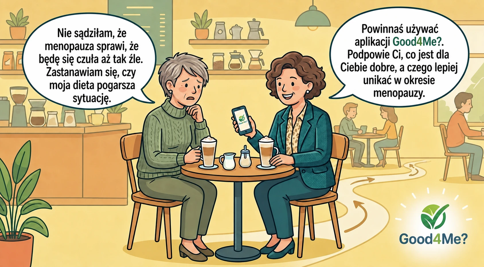 Przyjaciółki rozmawiające po polsku o Good4Me? i menopauzie