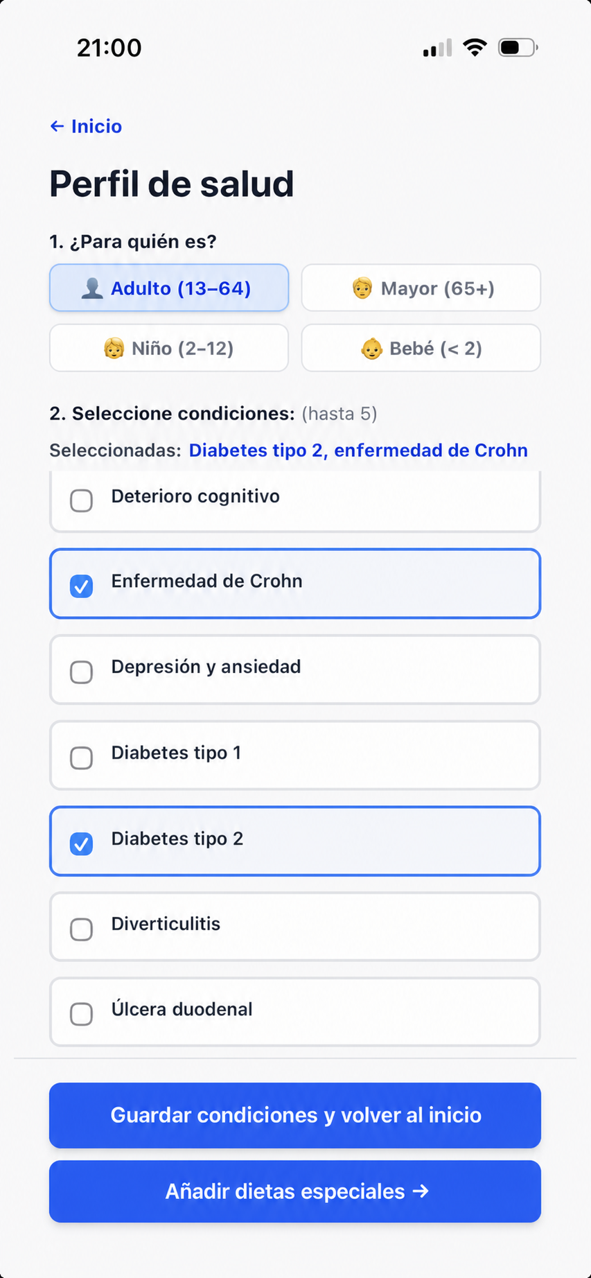 Añade problemas de salud
