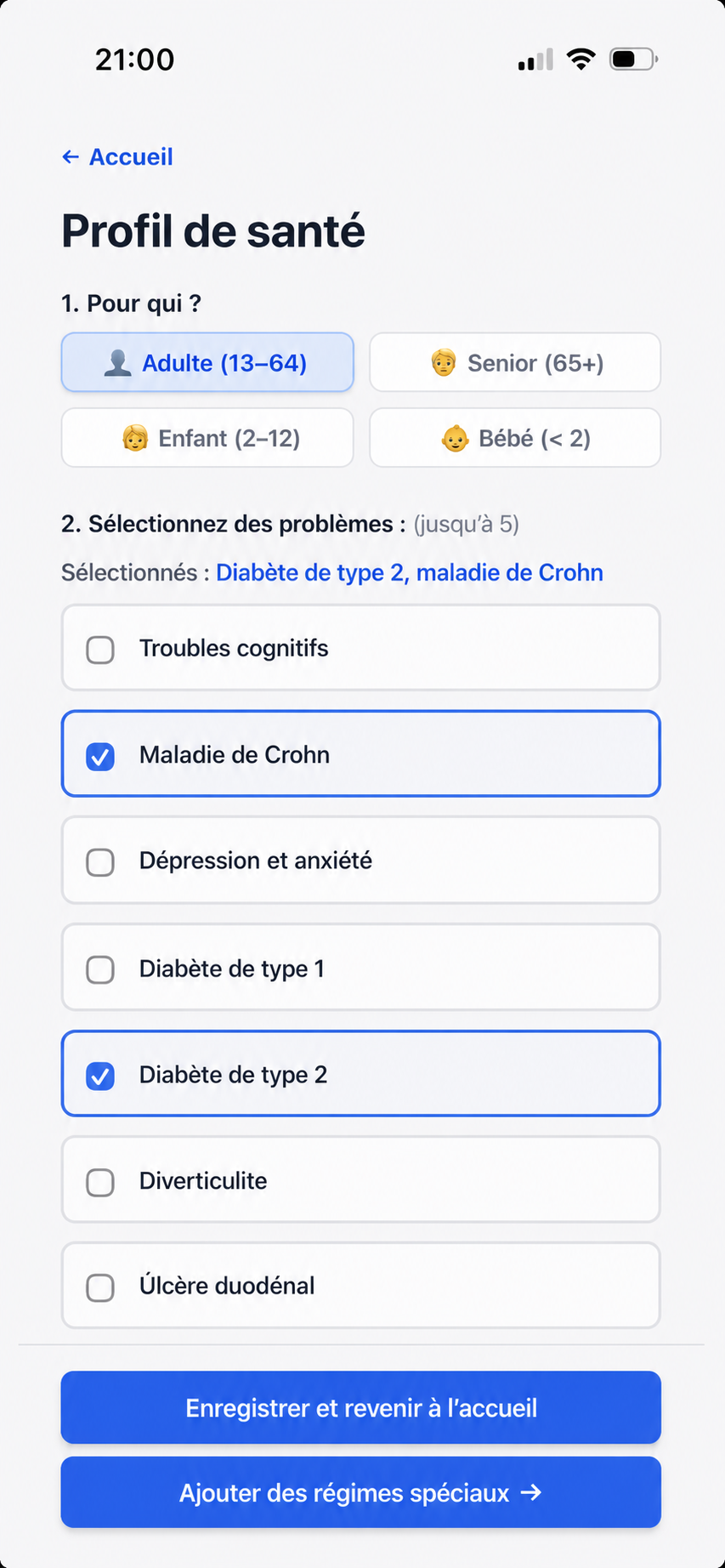 Ajoutez vos problèmes de santé