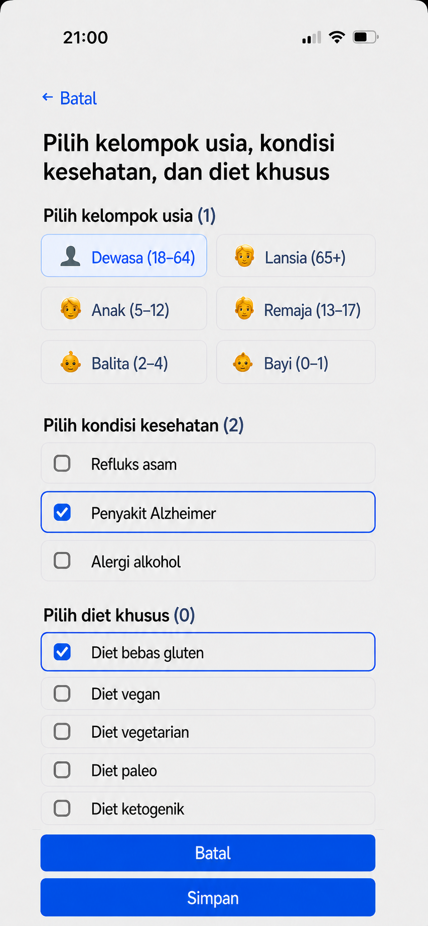 Tambahkan kondisi kesehatan