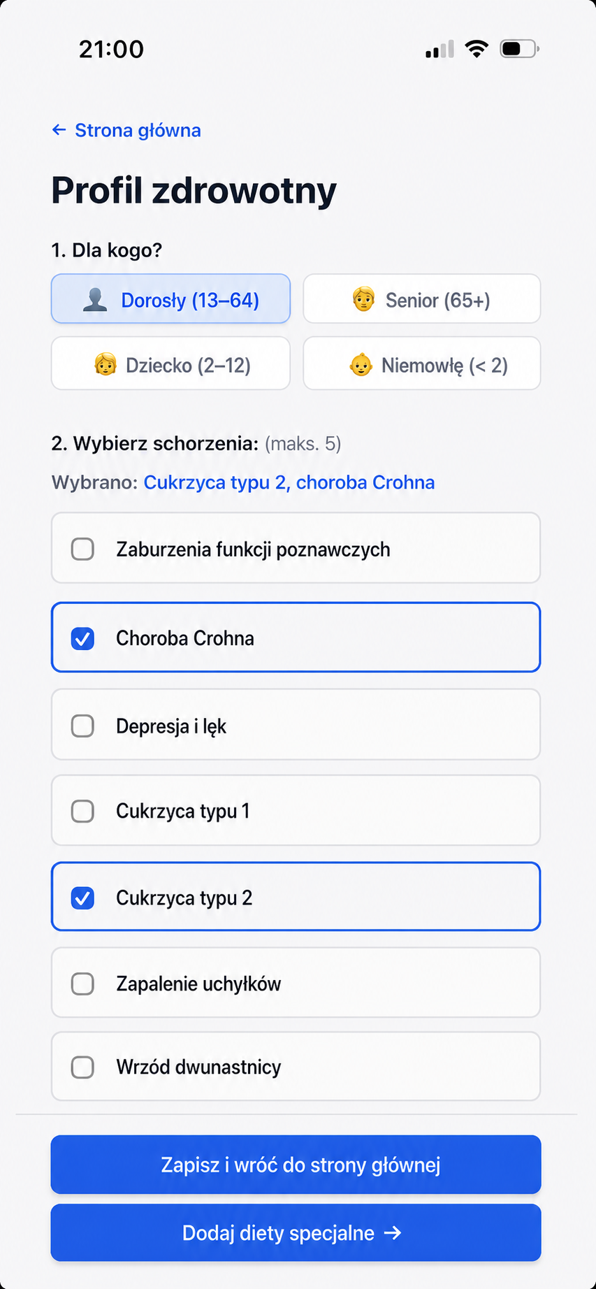Dodaj schorzenia