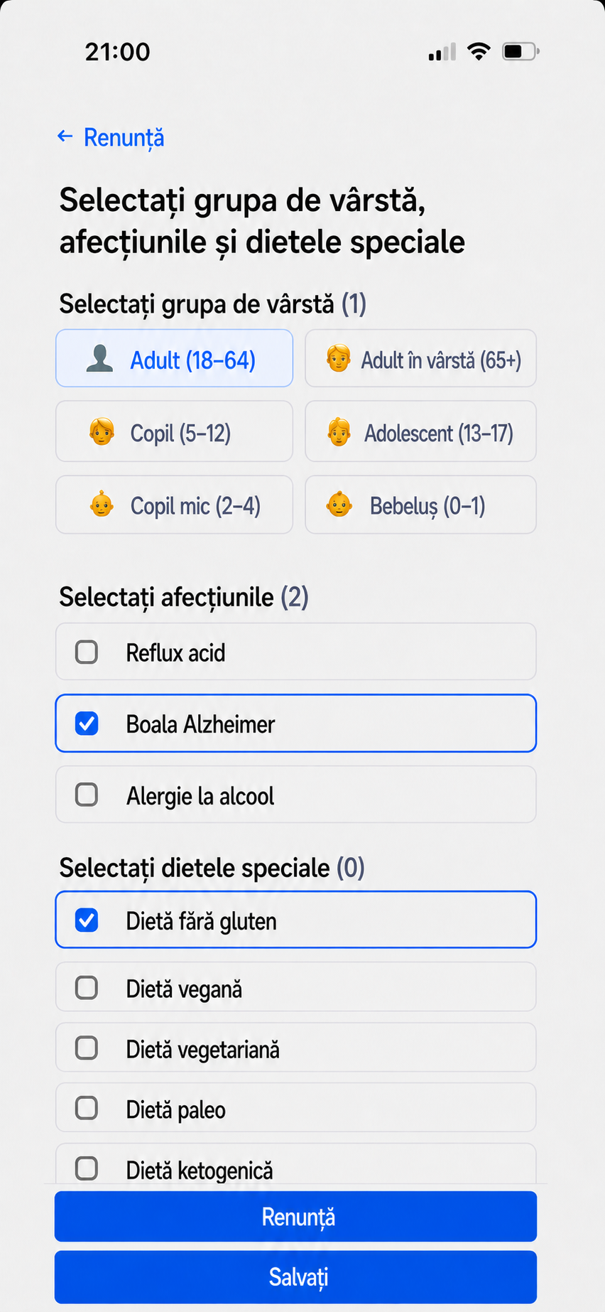 Adaugă afecțiuni