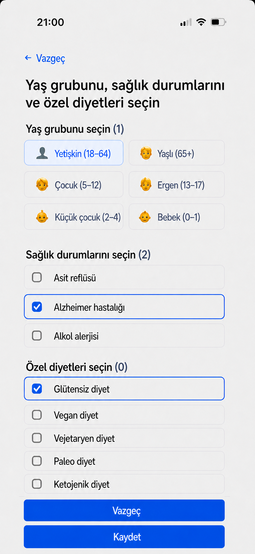 Sağlık durumlarını ekleyin