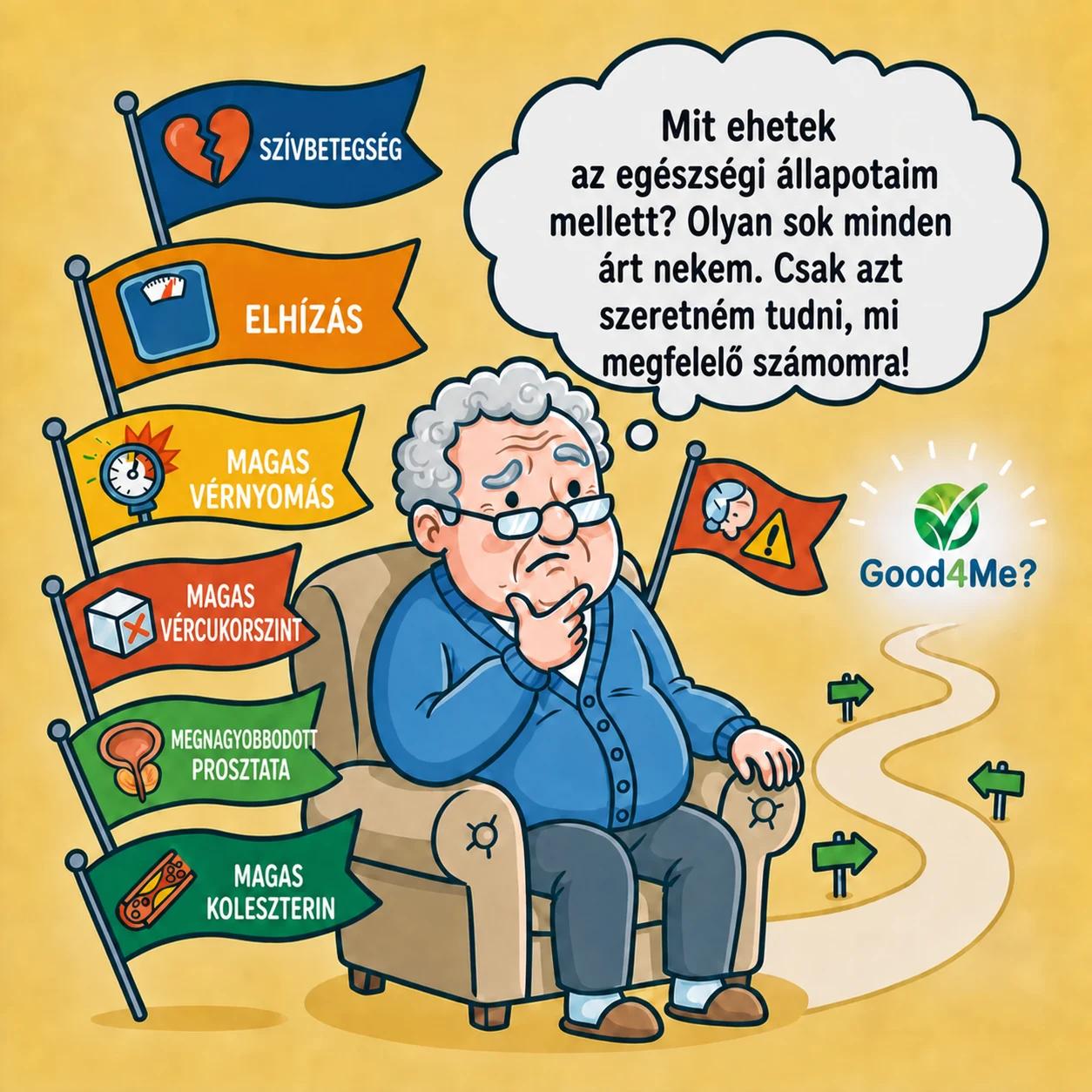 Egy idős férfi betegségei miatt gondolkodik az étrendjén