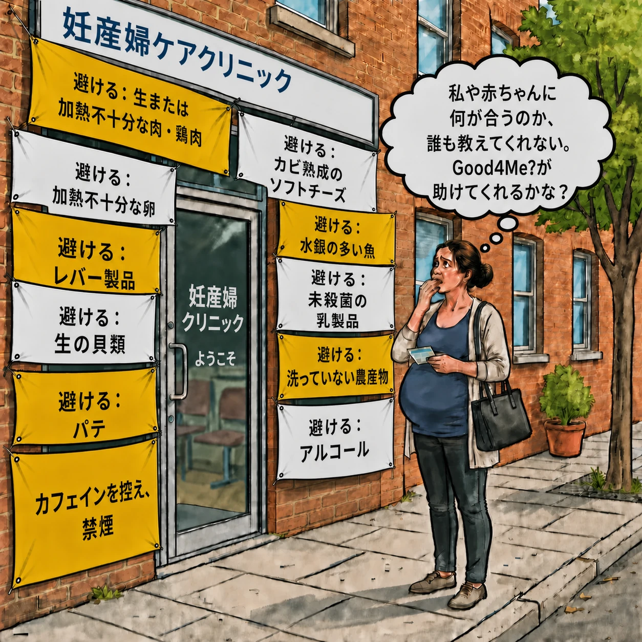妊娠クリニックの前の妊婦