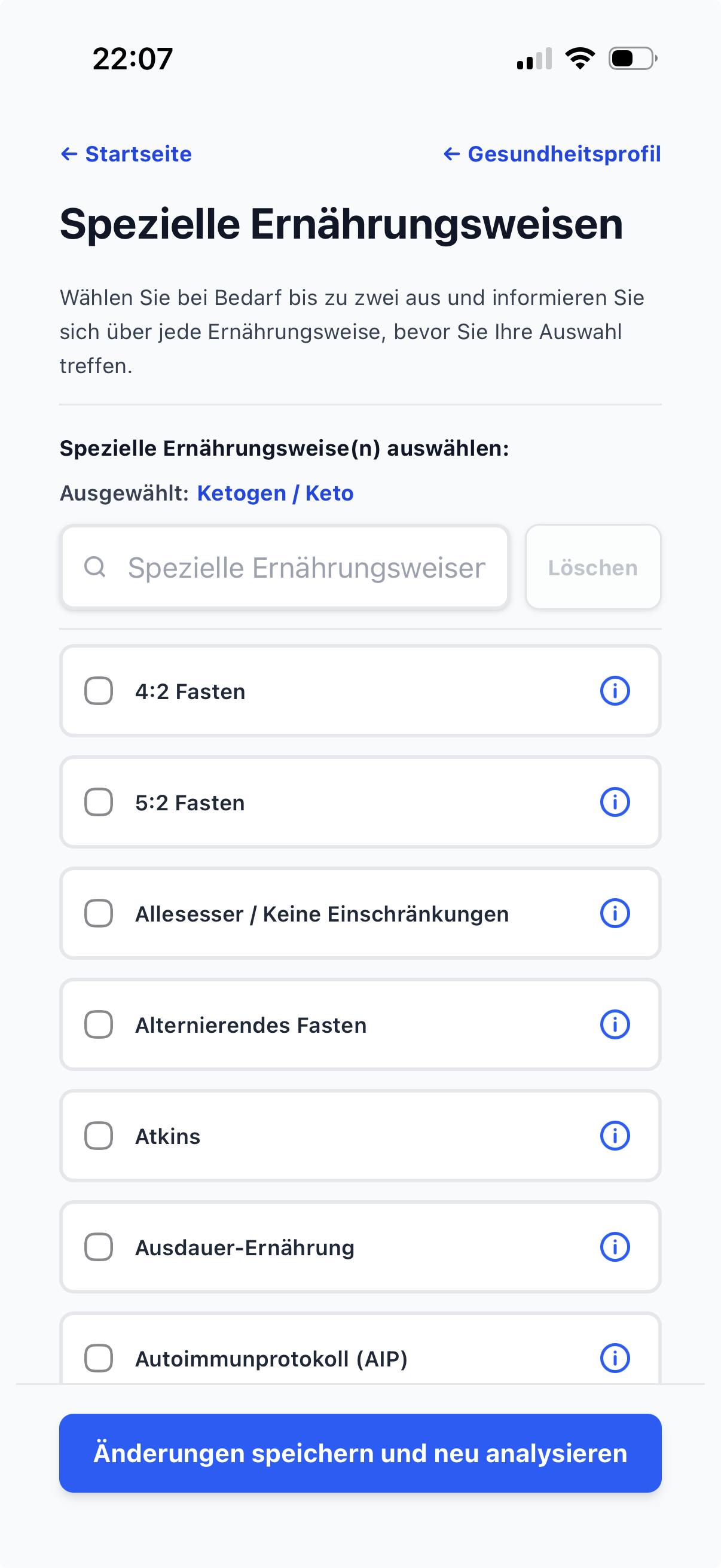Spezielle Ernährungsweisen hinzufügen
