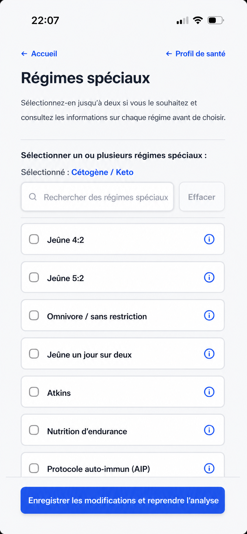 Ajoutez vos régimes spéciaux