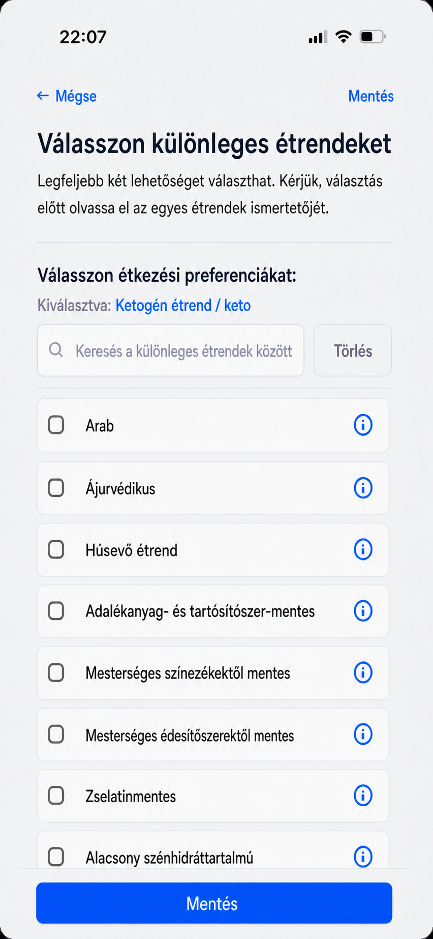 Adj hozzá speciális étrendeket