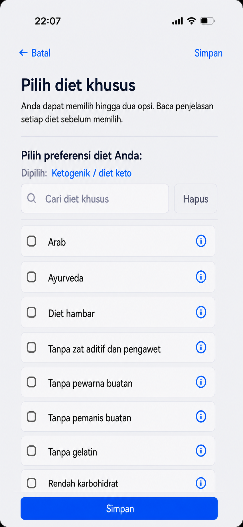Tambahkan diet khusus