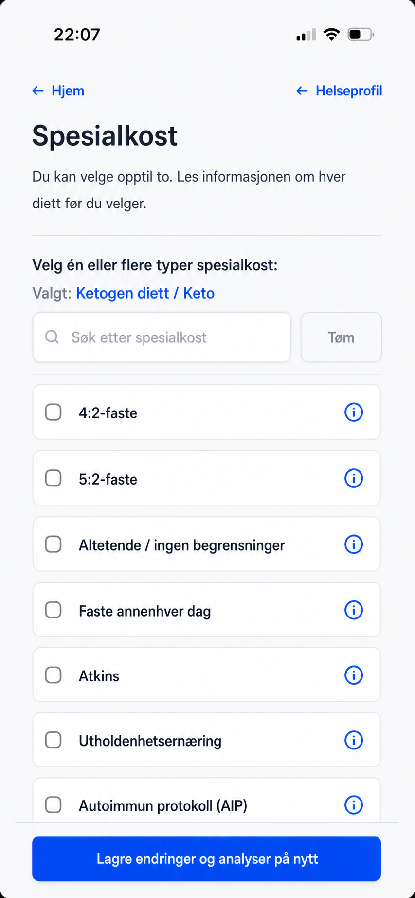 Legg til spesialdietter