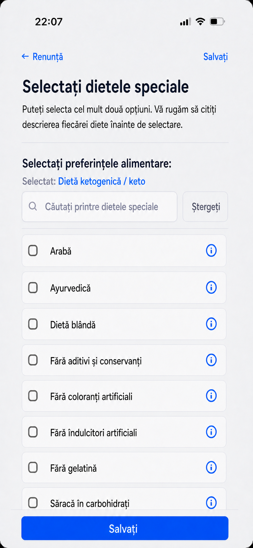 Adaugă diete speciale